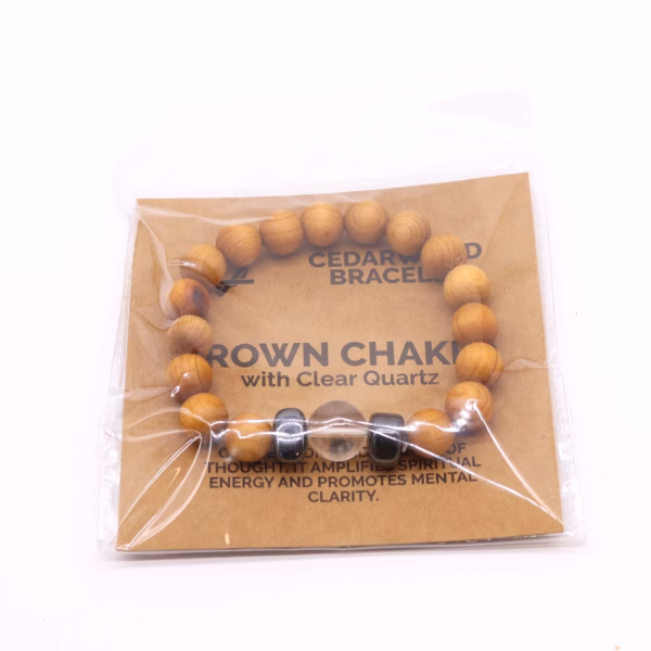 Pulsera De Cedro - Chakra Corona - Cuarzo Claro - Imagen 4