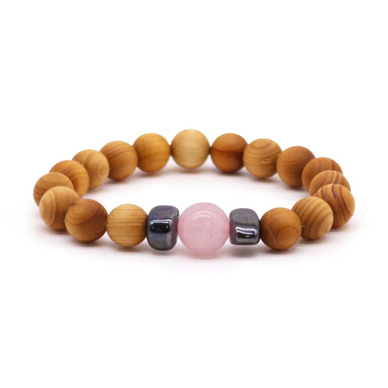 Cedarwood-Heart-Chakra-Bangle-with-Rose-Quartz