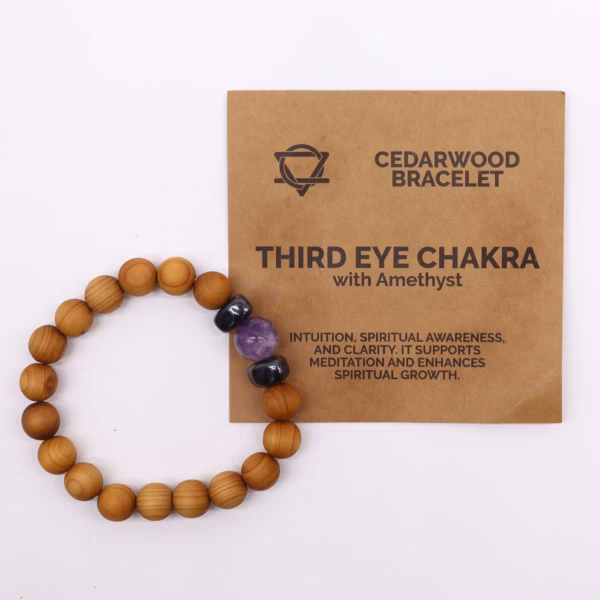 Cederhout Derde Oog Chakra Armband Met Amethist - Afbeelding 2