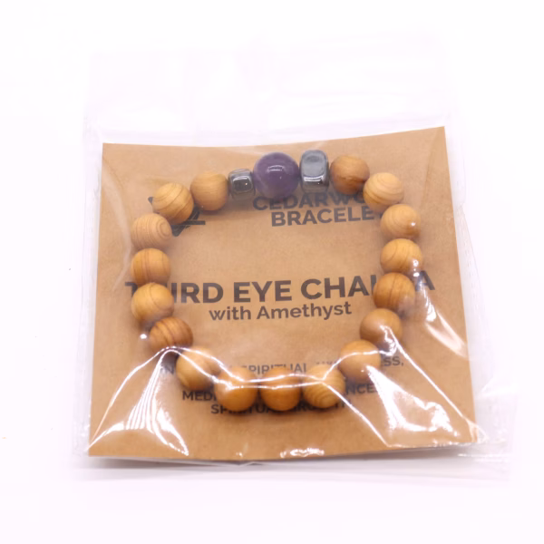 Cederhout Derde Oog Chakra Armband Met Amethist - Afbeelding 4