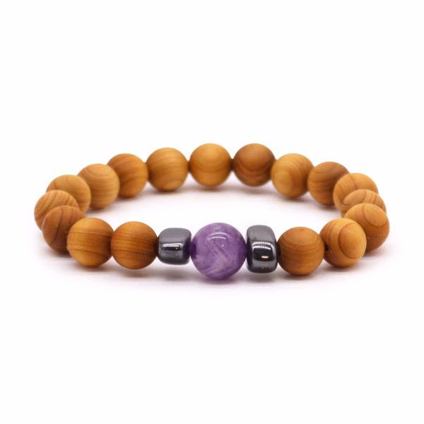 Cederhout Derde Oog Chakra Armband Met Amethist