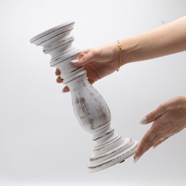 Classic Candle Stand - Whitewash -  30x10cm - Medium - Image 3