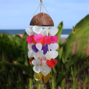 Kokosnød & Capiz - Vindspil - Store Hjerter - 40cm