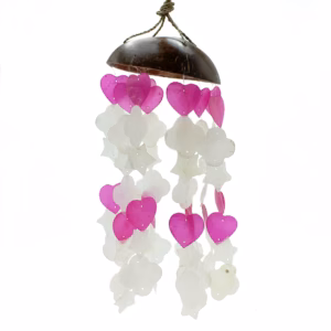 Kokosnøtt- Og Capiz-Vindspill - Rosa Og Hvite Blandingsformer - 35 cm