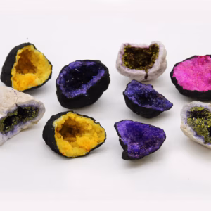Farbige Calcit - Geoden - Schwarzer Stein - Lila & Gold