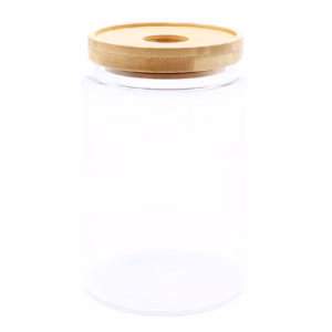 Bote de Cristal con Tapa de Bambú - 15cm