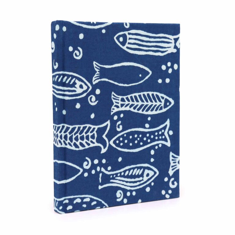 Cotton-Bound-Notebooks-20x15cm-96-pages-Indigo-Fish