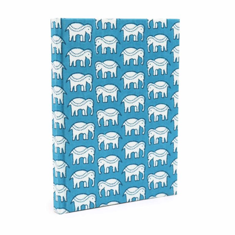 Cotton-Bound-Notebooks-20x15cm-96-pages-Teal-Elephants