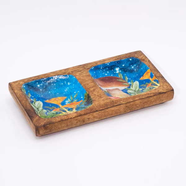 Dubbel Sieradenbakje 20X10X2.5Cm - Paddenstoel Design Blauwgroen - Afbeelding 2