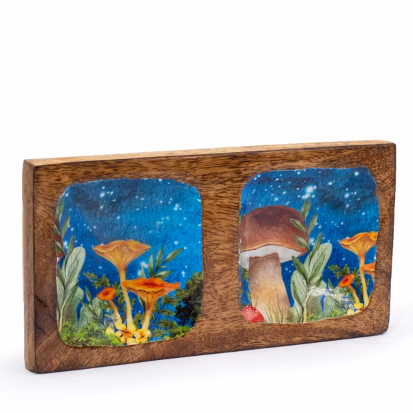 Dubbel Sieradenbakje 20X10X2.5Cm - Paddenstoel Design Blauwgroen
