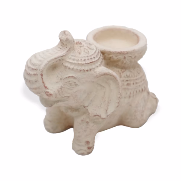 Brûleur D'Encens &Amp; Bougeoir Éléphant (Crème)