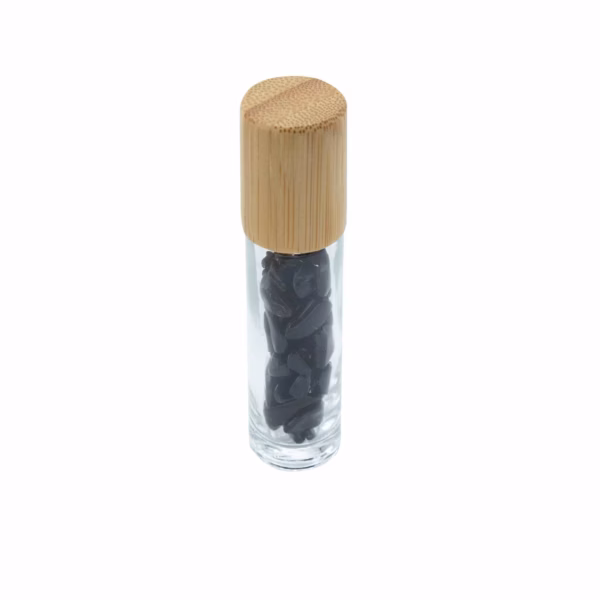 Gemstone Essential Oil Roller Bottle - Black Tourmaline  - Wooden Cap + Gemstone Roller Tip for 5ml Bottle - Black Tourmaline - Image 4