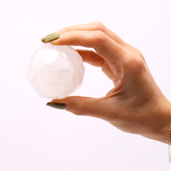 Gemstone Faceted Healing Ball & Stand - Rock Quartz - Image 3