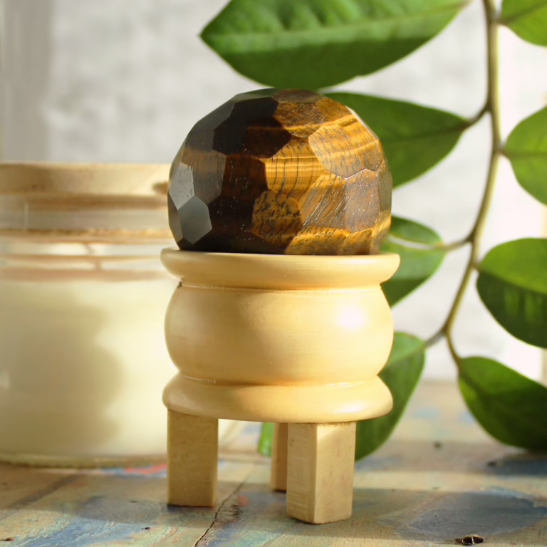 Gemstone-Faceted-Healing-Ball-Stand-Tigereye