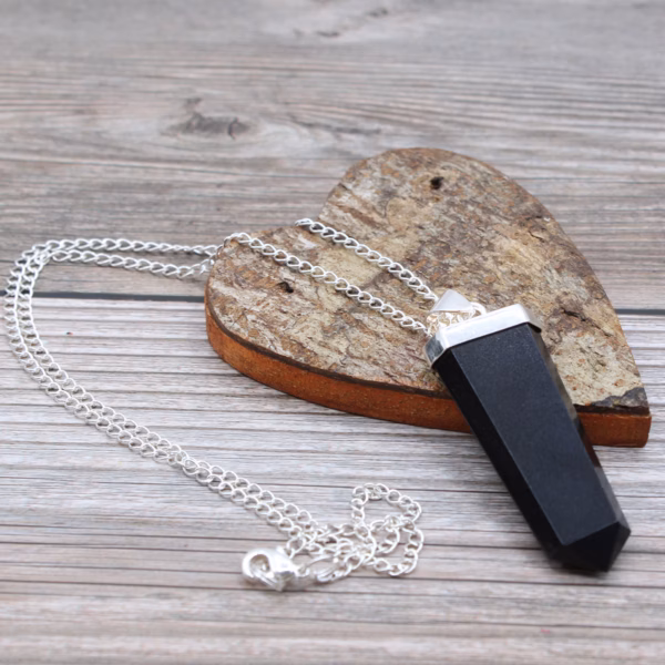 Gemstone Flat Pencil Pendant - Black Agate - Image 3