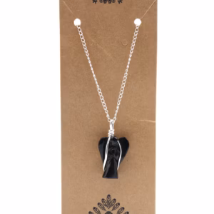 Gemstone Guardian Angel Pendant - Black Agate