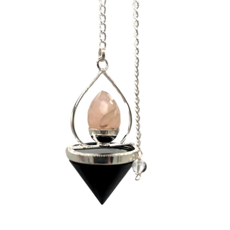 Gemstone-Lantern-of-Life-Pendulum-Black-Agate-Rose-Quartz
