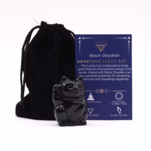 Edelstein Lucky Cat - Svart Obsidian 50x35x25mm