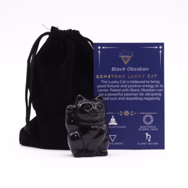 Edelstein Lucky Cat - Svart Obsidian 50x35x25mm