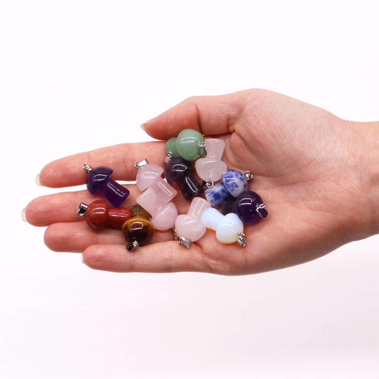 Gemstone-Mushrooms-Pendants-12-assorted-20x15mm