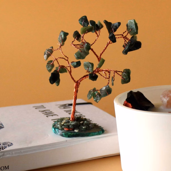 Gemstone Tree - Grønn Aventurin På Grønn Agatbase (35 Steiner)