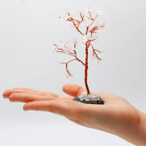 Gemstone Tree - Rock Quartz on Black Agate Base - 35 Stones