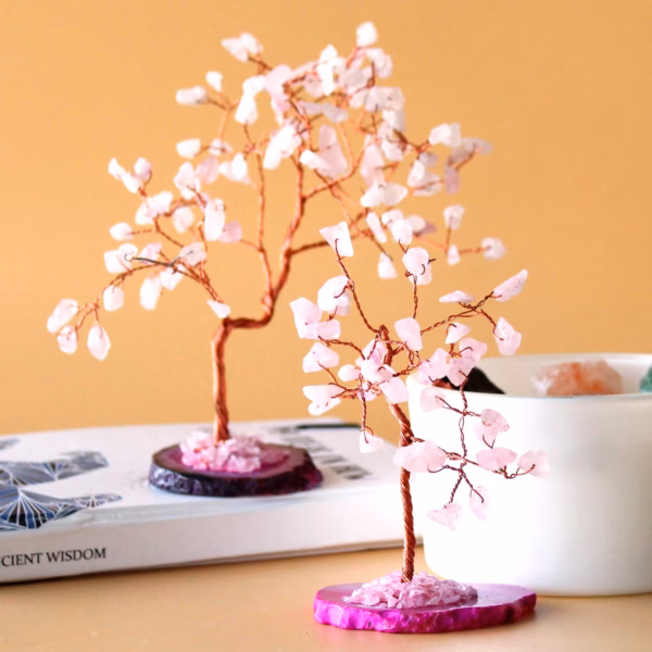 Arbol De Piedras Preciosas: Cuarzo Rosa Sobre Base De Ágata Rosa (35 Piedras) - Imagen 2
