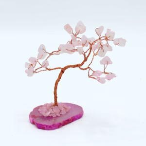 Edelsteinbaum - Rosenquarz auf Rosa Achatbasis - 35 Steine