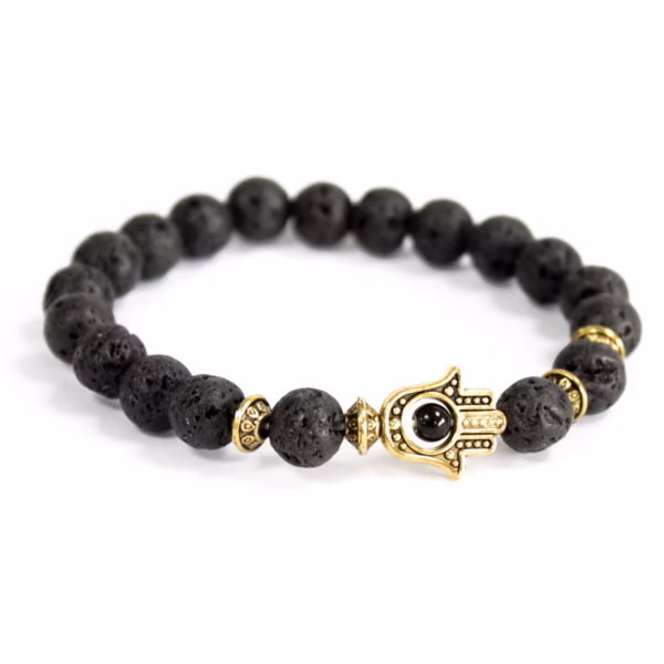 Gold Hamsa / White Stone - Gemstone Bracelet