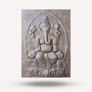 Grand Cadre En Fer Ganpati En Relief Doré Antique - 0,7x1M
