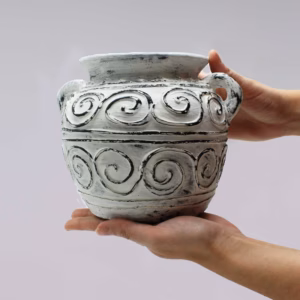 Greek Clay Plant Pot with Handles - Cream - 15cm