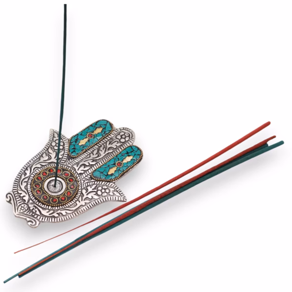Grønn Hamsa Røkelsesholder 13x5,5 cm Liten - Bilde 3