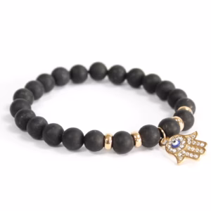 Hamsa / Svart Agat - Armbånd