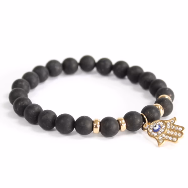 Hamsa / Sort Agat - Armbånd