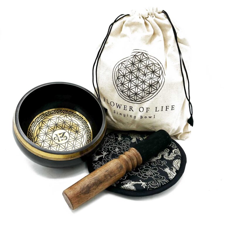 Hand-Beaten-Engraved-Singing-Bowl-Gift-Set-14cm-Flower-of-Life