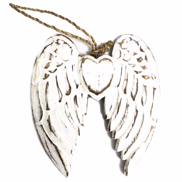 Hand Crafted Small Double Angel Wing &Amp; Heart - 15Cm