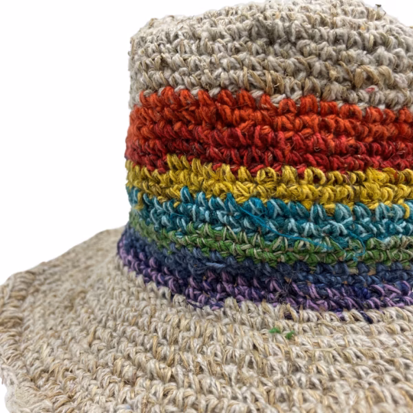 Handstickad Festivalhatt av Hampa & Bomull - Regnbåge - Bild 3