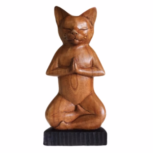Håndskåret Yogakatt - Lotus