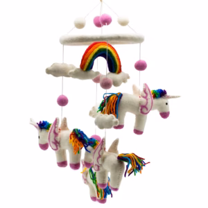 Handgemachtes Filz - Mobile - Regenbogen - Einhörner