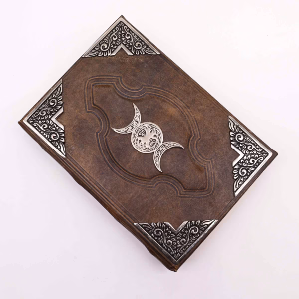 Heafty Brown Tan Book - Zink Triple Moon Decor - 200 Sider Med Dækfarvede Kanter - 26X18Cm - Billede 2