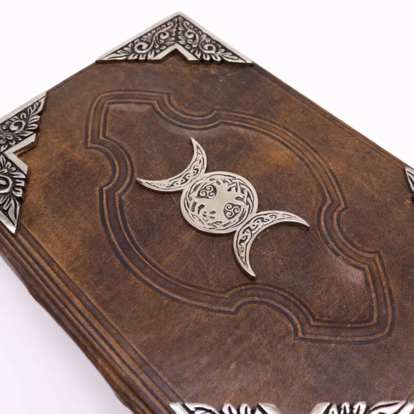 Heafty Brown Tan Book - Zink Triple Moon Decor - 200 Sider Med Dækfarvede Kanter - 26X18Cm - Billede 5