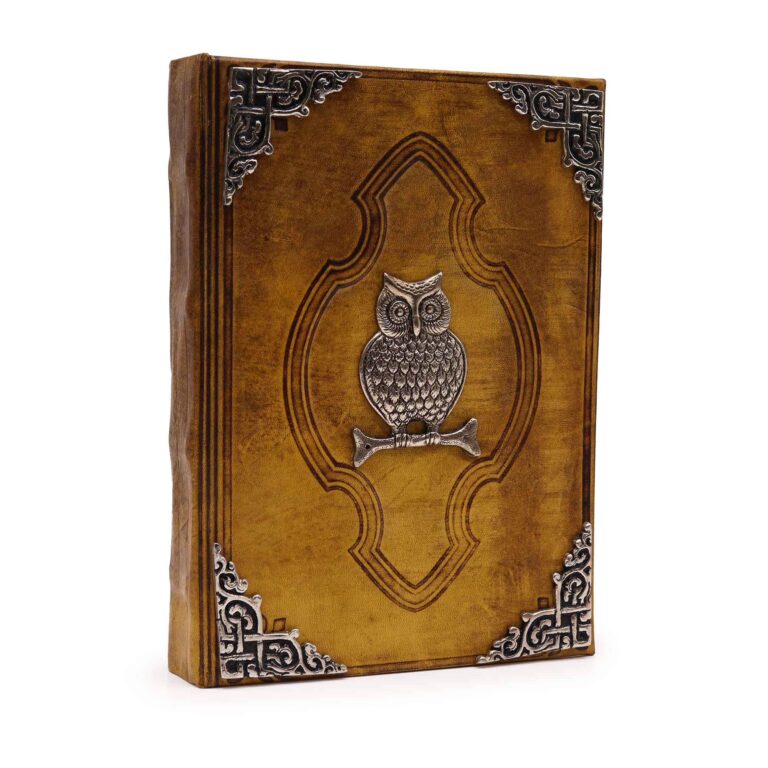 Heafty-Coffee-Tan-Book-Zinc-Owl-Decor-200-Deckle-Edges-Pages-26x18cm