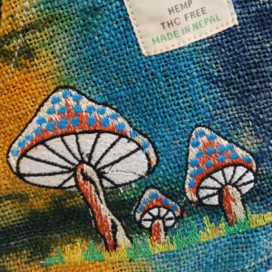 Hemp Embroidery Mushroom Party Bag - Green Mushrooms