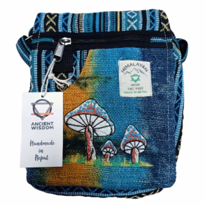 Hemp Embroidery Mushroom Party Bag - Green Mushrooms