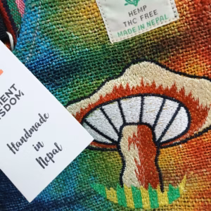 Partytasche mit Pilz - Stickerei aus Hanf - Orange Pilze
