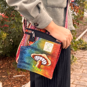 Partytasche mit Pilz - Stickerei aus Hanf - Orange Pilze