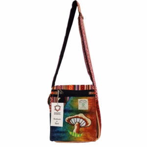 Partytasche mit Pilz - Stickerei aus Hanf - Orange Pilze