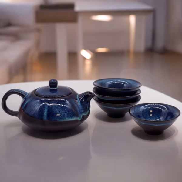 Set Théière Herbal Bleue - Pot &Amp; Quatre Tasses