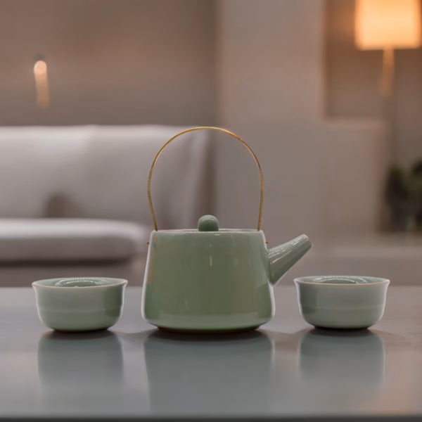 Herbal Jade Tekanne Sett - Kanne Og To Kopper - Bilde 2