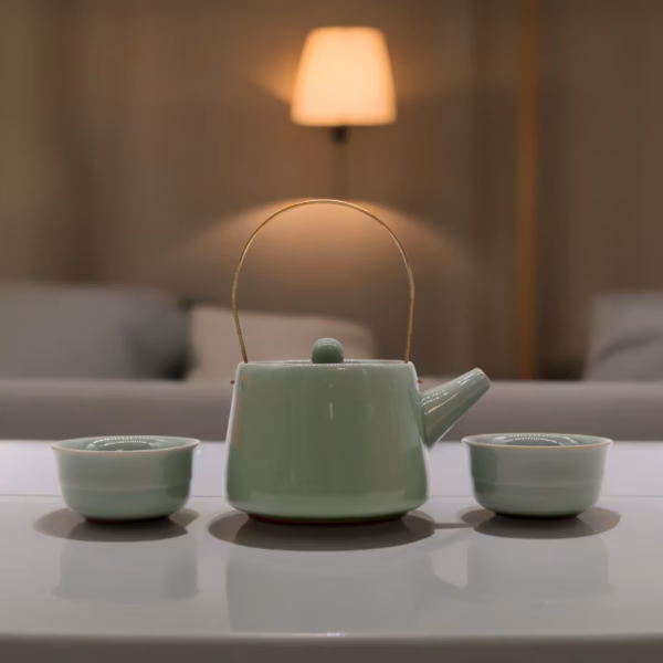 Herbal Jade Tekanne Sett - Kanne Og To Kopper